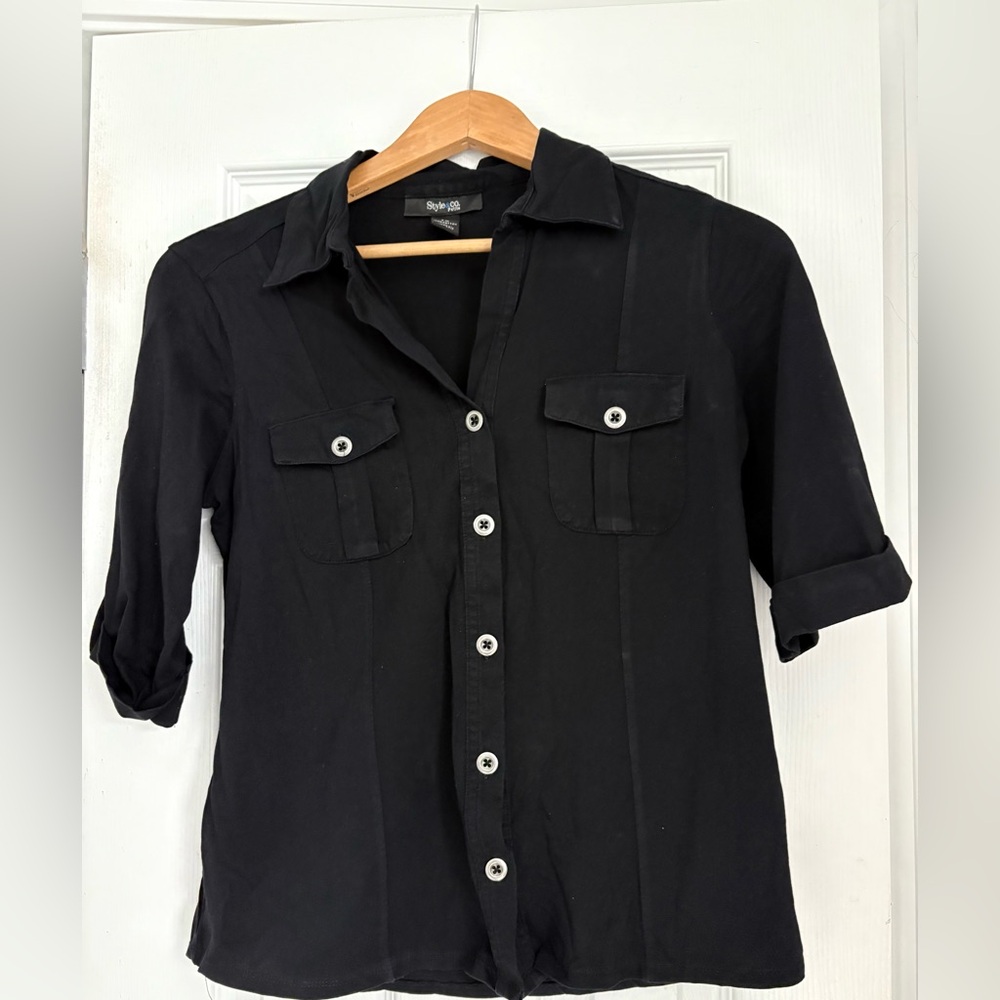 Style & Co. Black Casual Button-Down Shirt